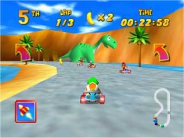 ¡Explora la isla en <a href = https://www.mario64.nl/es/informacion-del-juego-de-Nintendo-64.php?t=Diddy_Kong_Racing>Diddy Kong Racing</a> en coche, avión o aerodeslizador!