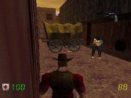 Reise durch die Zeit mit <a href = https://www.mario64.nl/de/Nintendo-64-spiel-info.php?t=Duke_Nukem_64 target = _blank>Duke Nukem</a>, hier als Cowboy dargestellt!