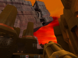 Comparado com seu antecessor, o Quake 2 tem uma iluminação e cores melhores.